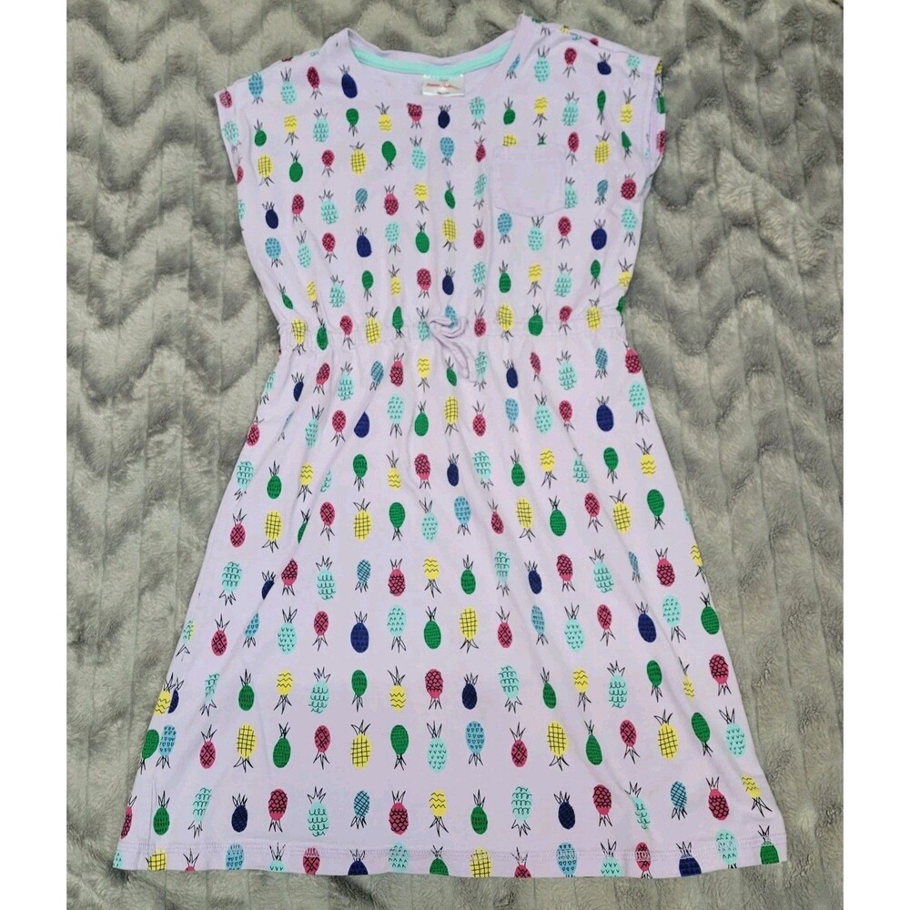 Hanna Andersson Girls Size 150 US 12 Purple Pineapple Casual Spring Summer Dress